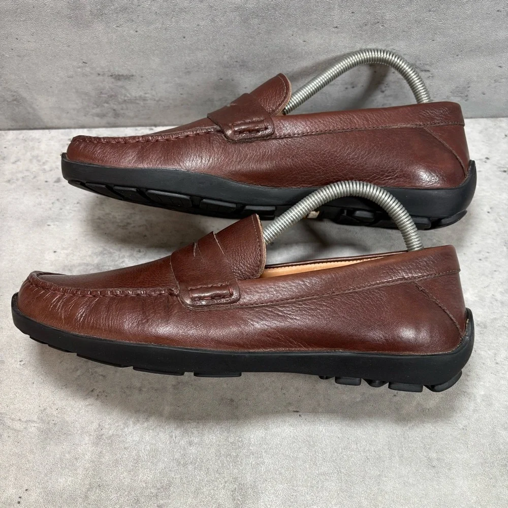 NEW Samuel Hubbard‎ Brown Leather Slip On Driving Penny Loafers Mens Size 8